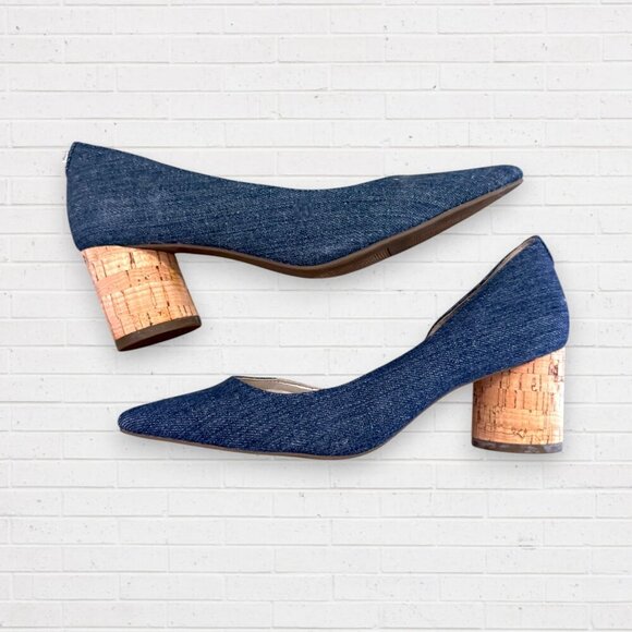 Anne Klein Shoes - ANN KLEIN Necessity Blue Denim Round Cork Heels Shoes Women's 6